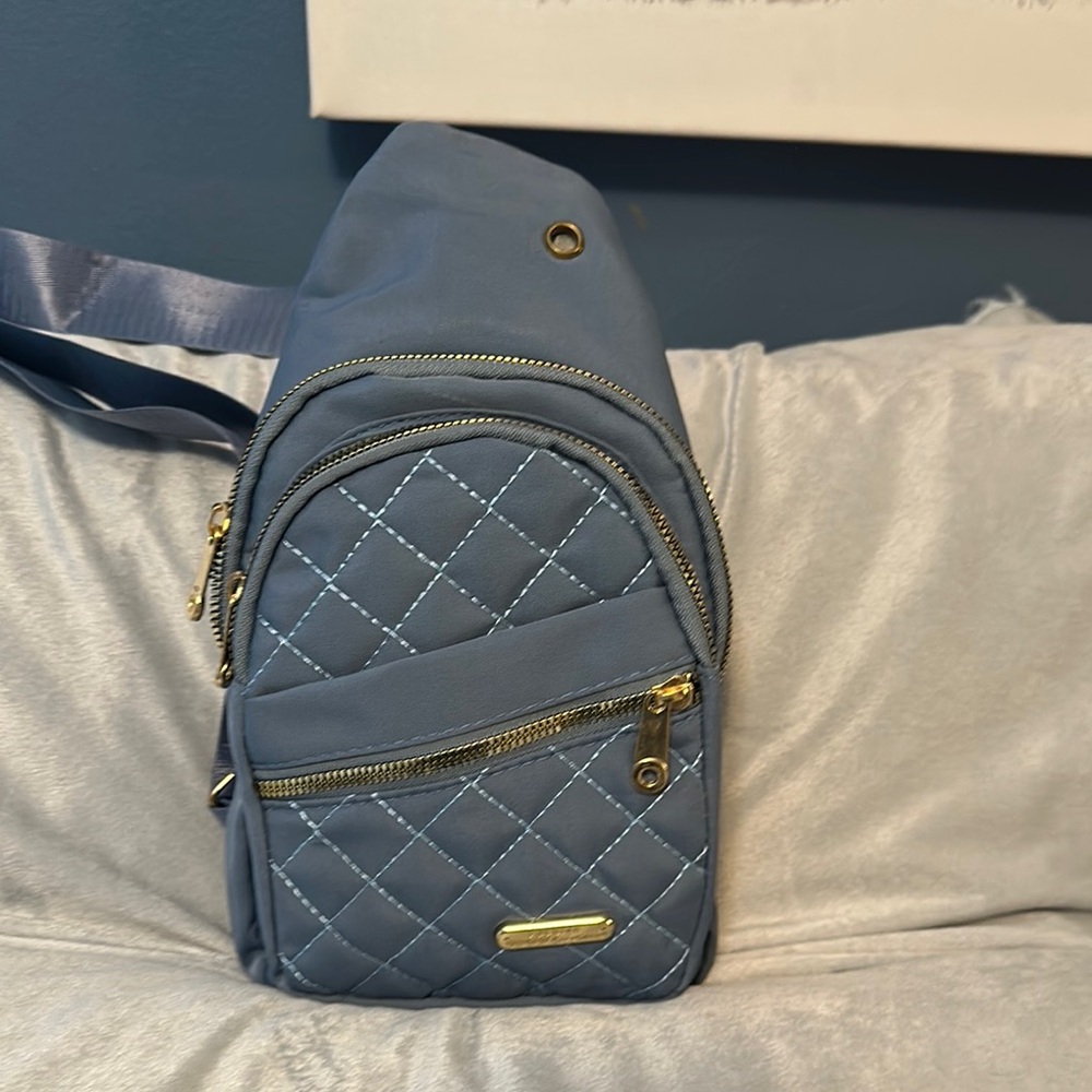 Quilted Blue Crossbody Sling Backpack